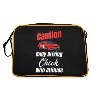Achtung, Rallye Fahrendes Mädchen Mit - Retro Tasche - Schwarz/Gold - Hinten