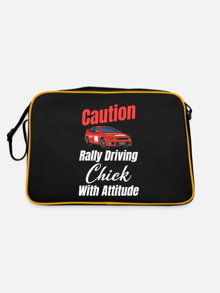Achtung, Rallye Fahrendes Mädchen Mit - Retro Tasche - Schwarz/Gold - Hinten