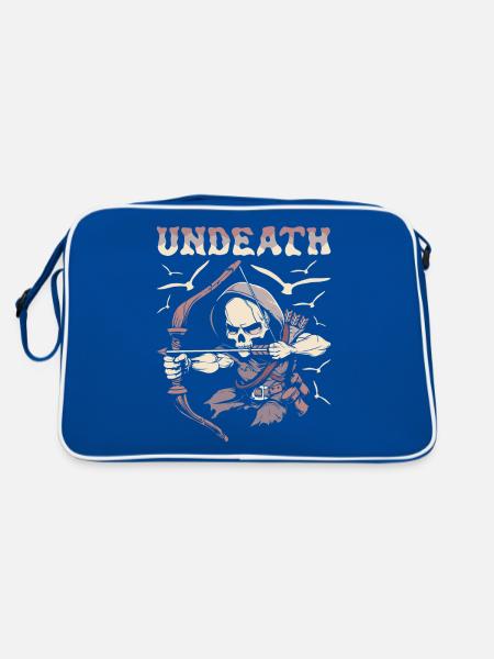 Bogenjagd Bogenjäger Skelett Undeath - Retro Tasche - Blau/Weiß - Hinten