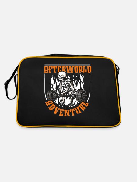 Gewichtheben Gewichtheber Skelett - Retro Tasche - Schwarz/Gold - Hinten