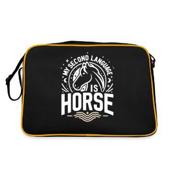 Meine zweite Sprache ist Pferd - Retro Tasche - Schwarz/Gold - Hinten