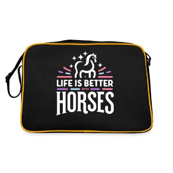 Das Leben ist besser mit Pferden - Retro Tasche - Schwarz/Gold - Hinten