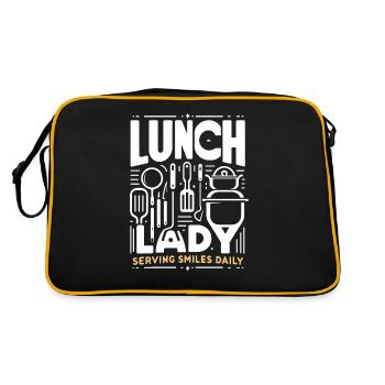 Lunch Lady Serviert täglich ein Lächeln - Retro Tasche - Schwarz/Gold - Hinten