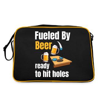 Powered by beer, ready to punch holes. - Retro Bag - black/gold - Back