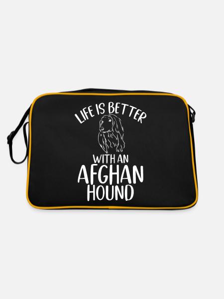 Afghan Hound Gifts - Retro Tasche - Schwarz/Gold - Hinten