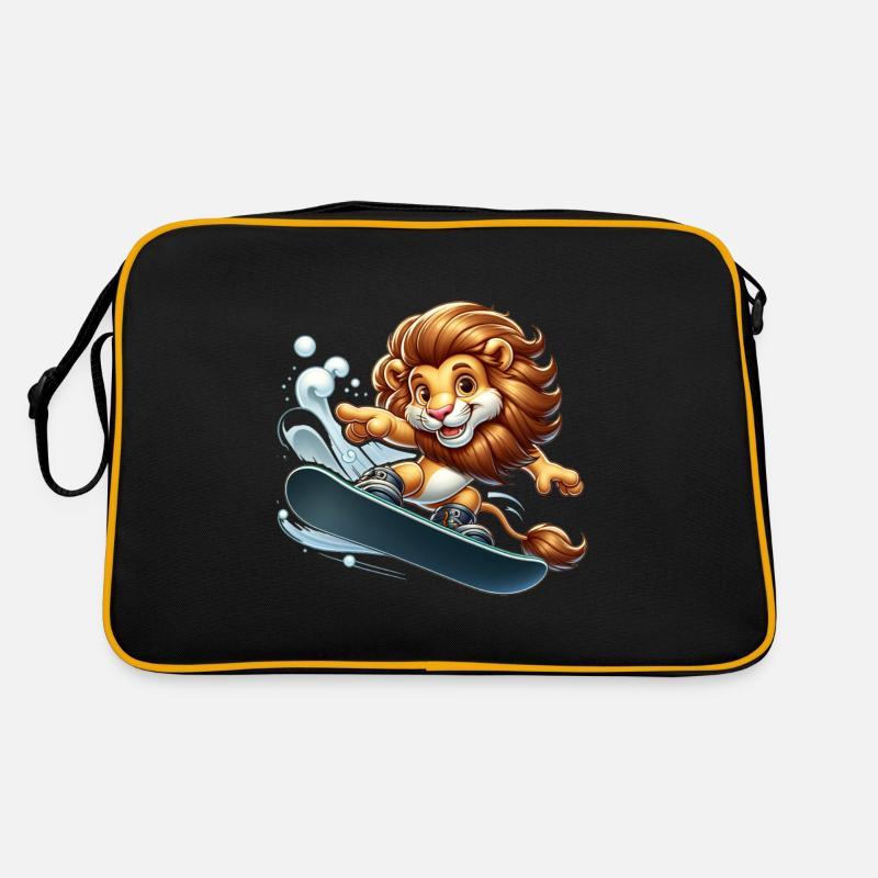 Cute Snowboarder Lion Retro Bag