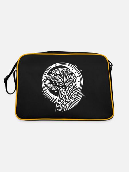 Deutsche Dogge Moon Phases - Retro Tasche - Schwarz/Gold - Hinten