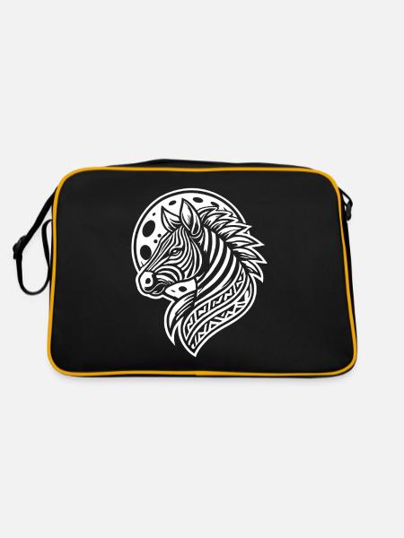 Zebra Moon Phases - Retro Tasche - Schwarz/Gold - Hinten