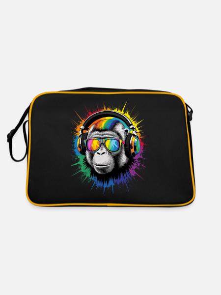 DJ Cool Fun Lustig Bunt Pop Art Techno Festival - Retro Tasche - Schwarz/Gold