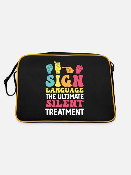 Asl-lehrer Amerikanische Zeichensprache - Retro Tasche - Schwarz/Gold - Hinten