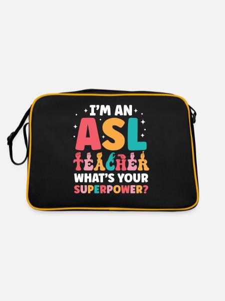 Asl-lehrer Amerikanische Zeichensprache - Retro Tasche - Schwarz/Gold - Hinten