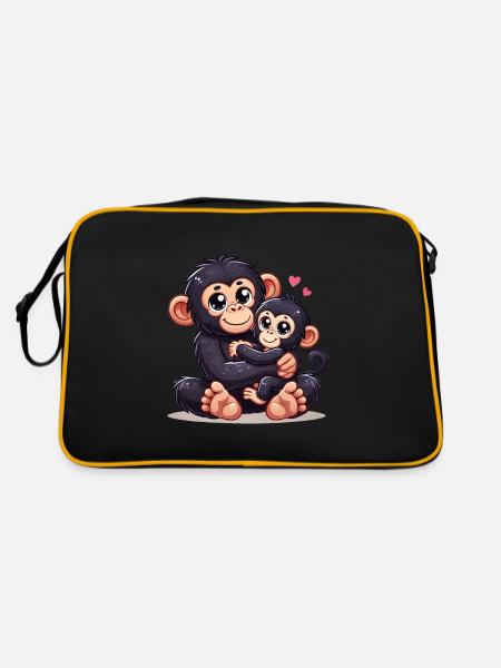 Loving Chimpanzee Parent with Child - Retro Tasche - Schwarz/Gold - Hinten