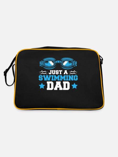 Schwimmen Schwimmer Vater Just A Swimming Dad - Retro Tasche - Schwarz/Gold - Hinten