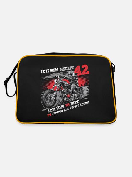 Ich bin nicht 42 Motorradfahrer Biker 42. - Retro Tasche - Schwarz/Gold - Hinten