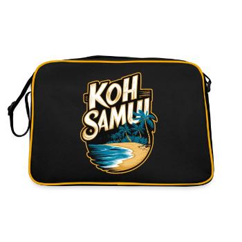 Koh Samui Souvenir Strand und Palmen - Retro Tasche - Schwarz/Gold - Hinten