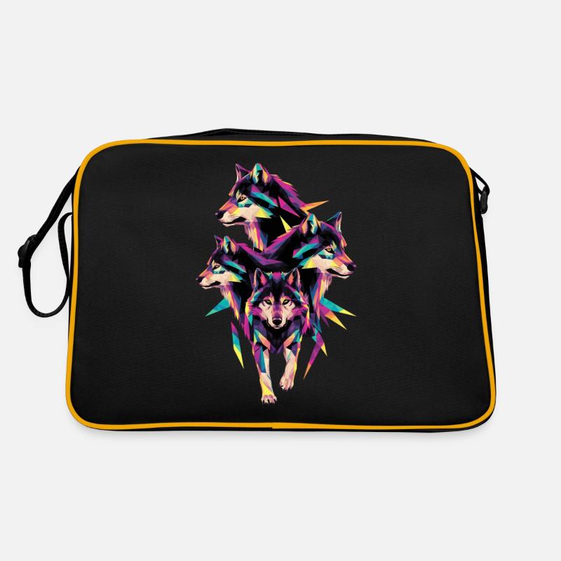 Colorful Wolf Heads Geometric Artwork Retro Bag