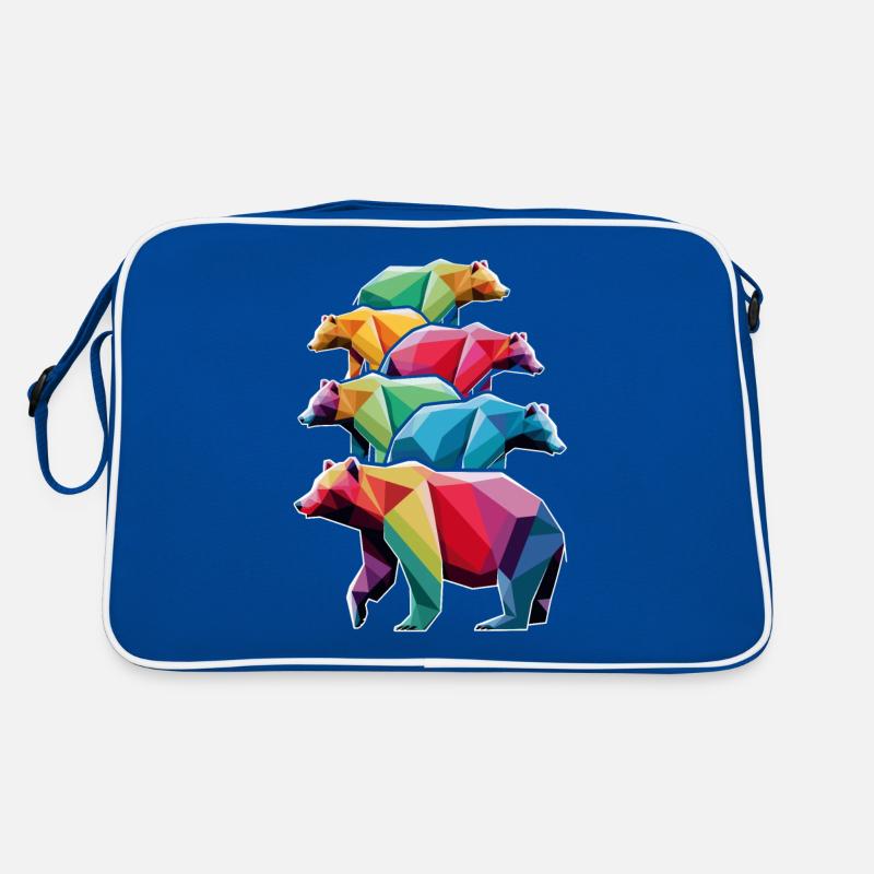 Bunte Low Poly Bären in Regenbogenfarben Retro Tasche