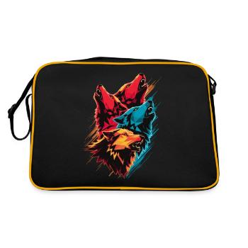 Motif tête de loup colorée – Quatre loups hurlants - Sac Retro - noir/or - Dos