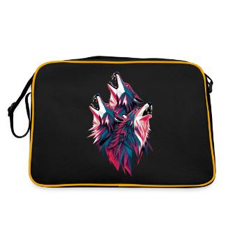 Low poly wolves in pack howling - Retro Bag - black/gold - Back