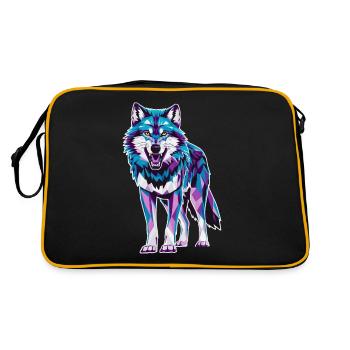 Low Poly Wolf - Geometrische Kunst in Blau und - Retro Tasche - Schwarz/Gold - Hinten