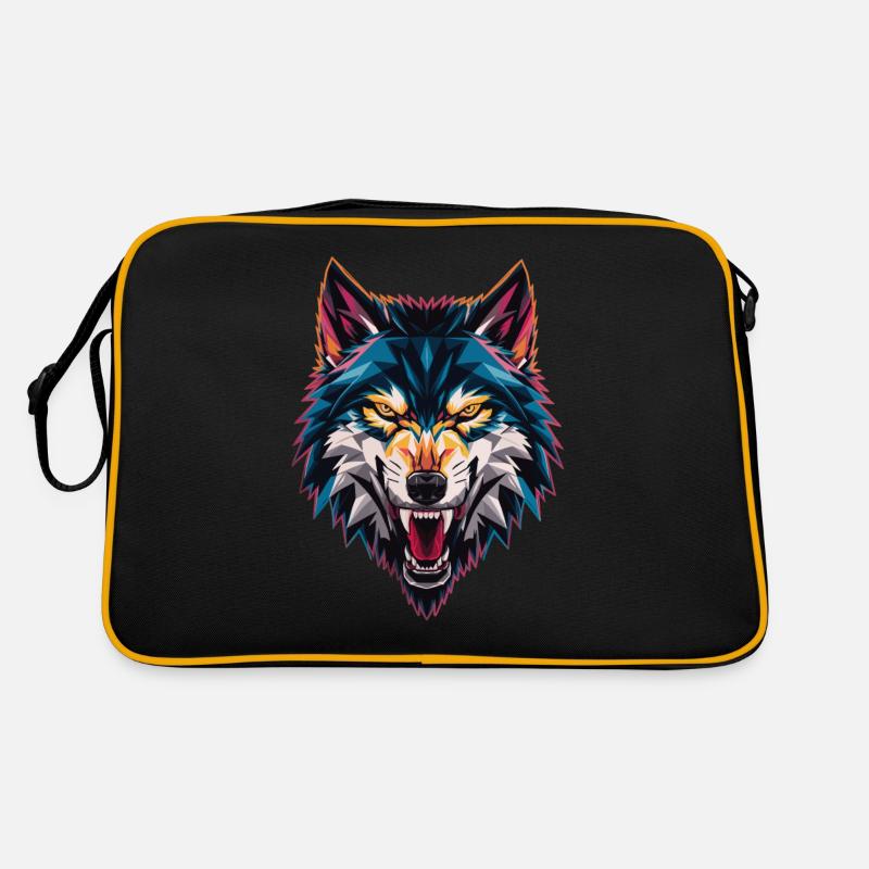 Tête de loup géométrique colorée Sac Retro