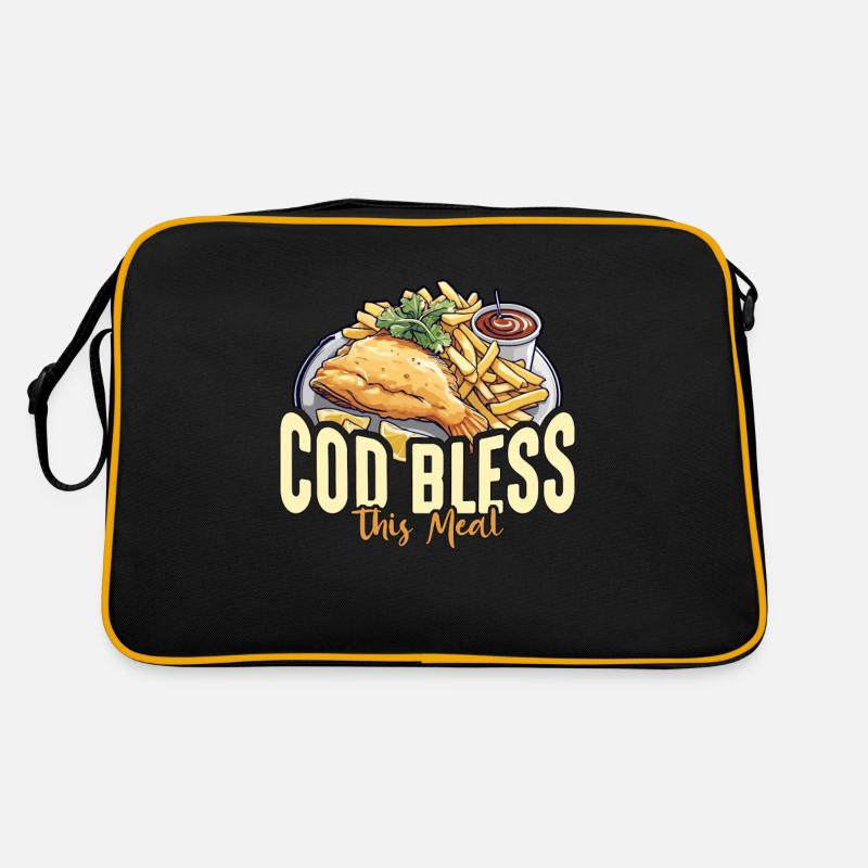 Fish And Chips Cod Bless This Meal British Food Retro Tasche