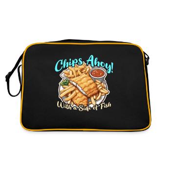Fish And Chips Chips Ahoy With A British Cuisine - Retro Bag - black/gold - Back