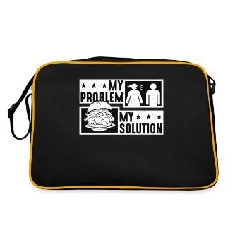 Pulled Pork BBQ My Problem My Pictogram Dad Mom - Retro Tasche - Schwarz/Gold - Hinten