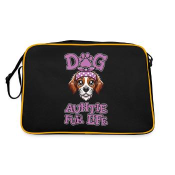 Brittany Spaniel Dog Aunt Fur Life - Retro Tasche - Schwarz/Gold - Hinten