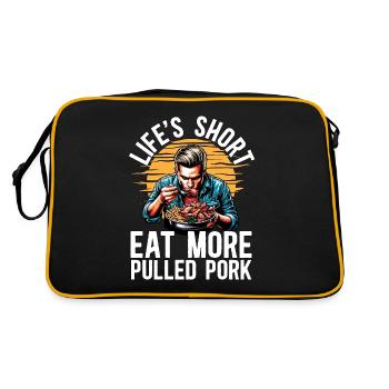 Pulled Pork BBQ Life's Short Eat More Grilled Meat - Retro Tasche - Schwarz/Gold - Hinten