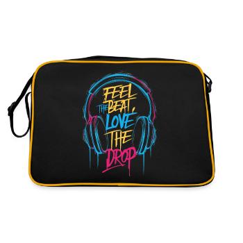 Feel The Beat, Love The Drop DJ Design - Retro Tasche - Schwarz/Gold - Hinten