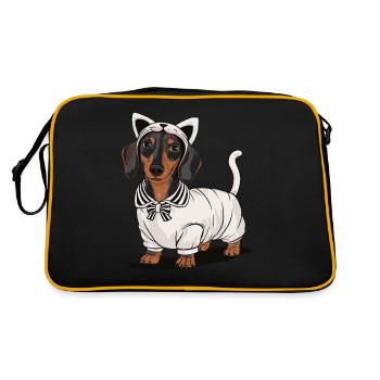 Dachshund In Costumes Cat Dachshund Dog - Retro Bag - black/gold - Back