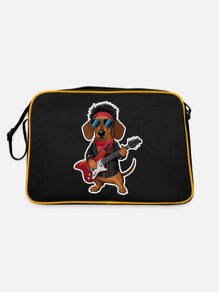 Dackel In Kostümen Rock Bandana - Retro Tasche - Schwarz/Gold - Hinten