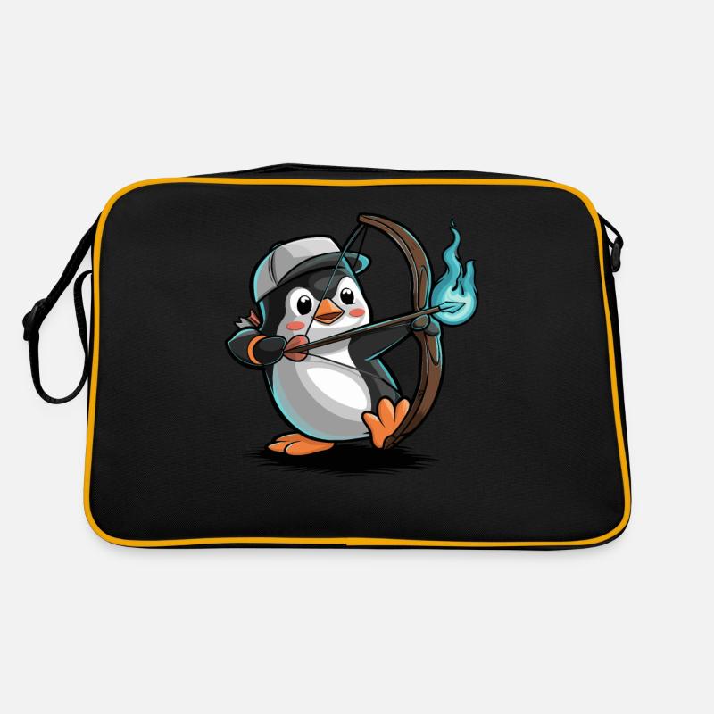 Pinguin Mit Pfeil Und Bogen - Retro Tasche - Schwarz/Gold