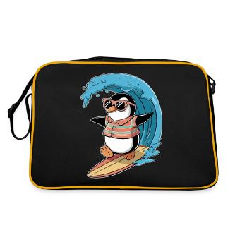 Surf de pingouin cool avec des lunettes de soleil - Sac Retro - noir/or - Dos