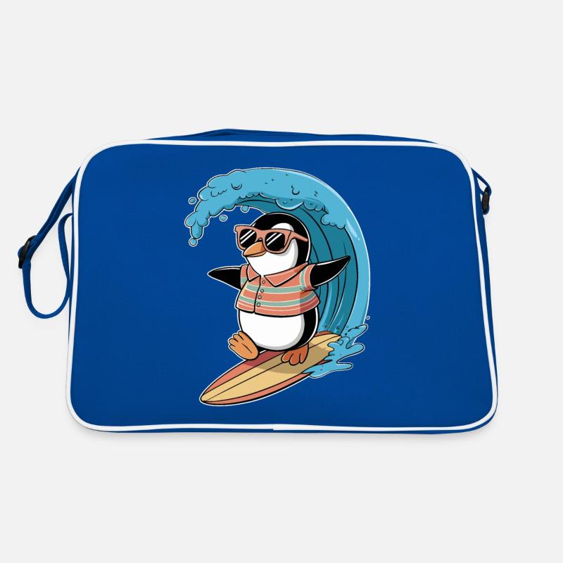 Cooler Pinguin Beim Surfen Mit Sonnenbrille Retro Tasche
