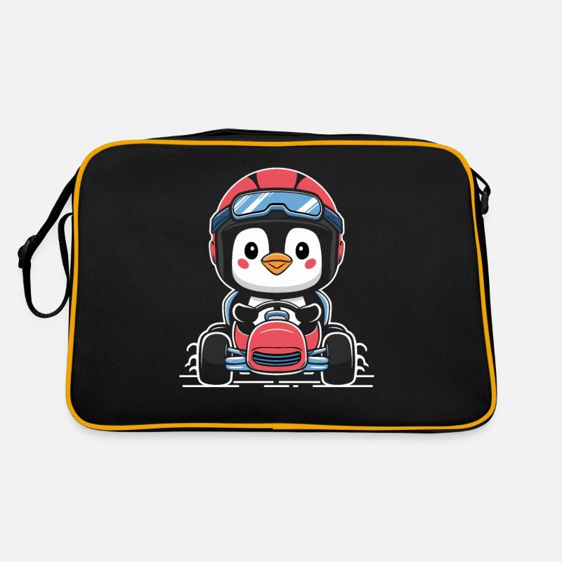 Mignon pingouin pilote de course en kart - Sac Retro - noir/or
