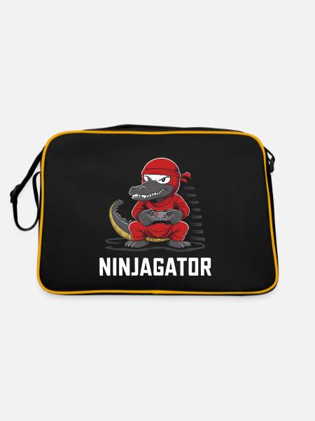 Ninja Alligator Gamer Fun Gaming Reptile Graphic - Retro Bag - black/gold - Back