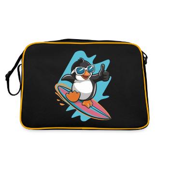 pingouin drôle sur une planche de surf avec des lunettes de soleil - Sac Retro - noir/or - Dos
