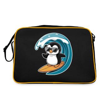 pingouin cool sur une planche de surf sous la vague - Sac Retro - noir/or - Dos