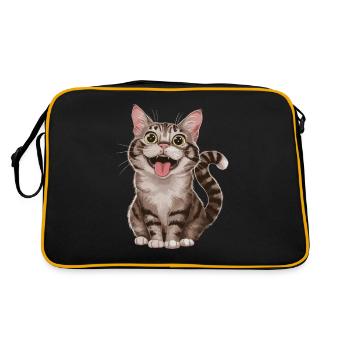Fröhliche Getigerte Katze Mit Weit Geöffneten - Retro Tasche - Schwarz/Gold - Hinten