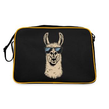 Lustige Lama Mit Sonnenbrille Im Cartoon Stil - Retro Tasche - Schwarz/Gold - Hinten