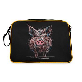 Abstrakte Schwein Zeichnung Tier Illustration - Retro Tasche - Schwarz/Gold - Hinten