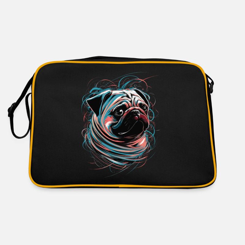 Pug Art Drawing Abstraktes Tier Illustration Retro Tasche