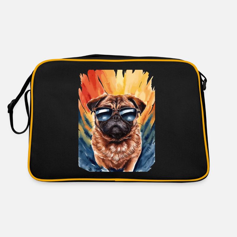 Cooler Mops Mit Sonnenbrille Vor Bunter Kulisse - Retro Tasche - Schwarz/Gold