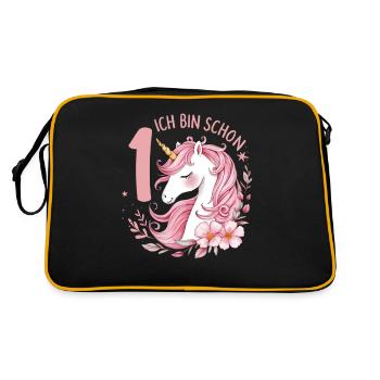 1. Geburtstag Mädchen 1 Jahr Pferd Pferde Einhorn - Retro Tasche - Schwarz/Gold - Hinten