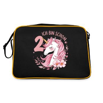 2. Geburtstag Mädchen 2 Jahre Pferd Pferde Einhorn - Retro Tasche - Schwarz/Gold - Hinten