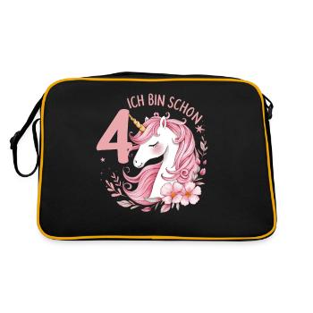 4. Geburtstag Mädchen 4 Jahre Pferd Pferde Einhorn - Retro Tasche - Schwarz/Gold - Hinten