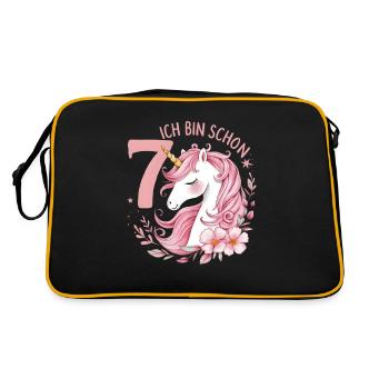 7. Geburtstag Mädchen 7 Jahre Pferd Pferde Einhorn - Retro Tasche - Schwarz/Gold - Hinten