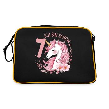 7. Geburtstag Mädchen 7 Jahre Pferd Pferde Einhorn - Retro Tasche - Schwarz/Gold - Hinten